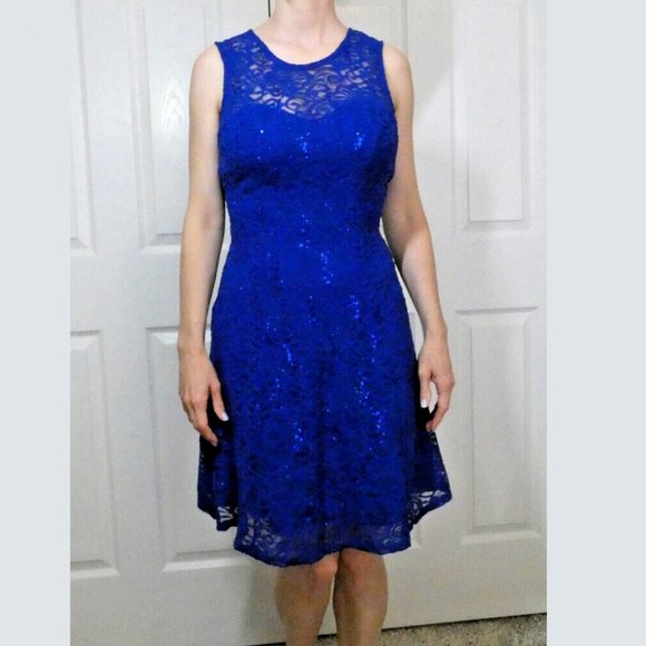 Quiz Womens 4 Blue Mini Dress Lace Sequins Sexy British PROM Stylish Gorgeous - Picture 3 of 16
